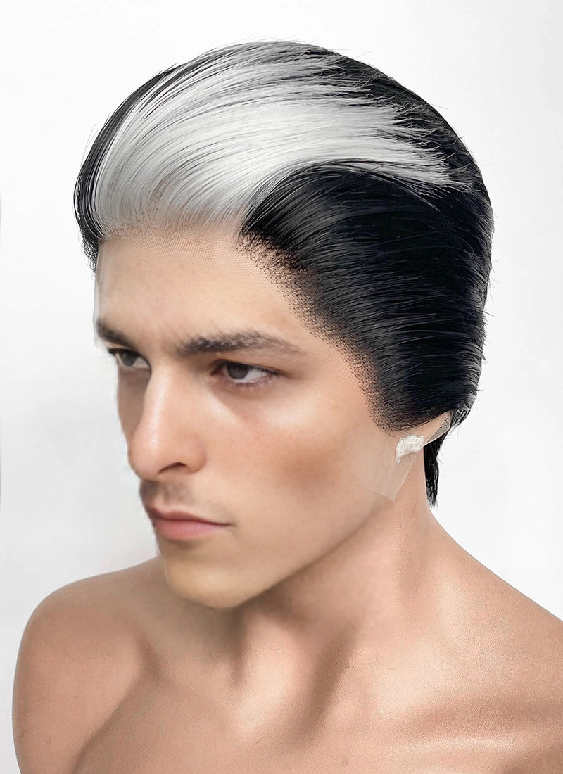 Black And White Straight Lace Front Synthetic Men's Wig LF8030
