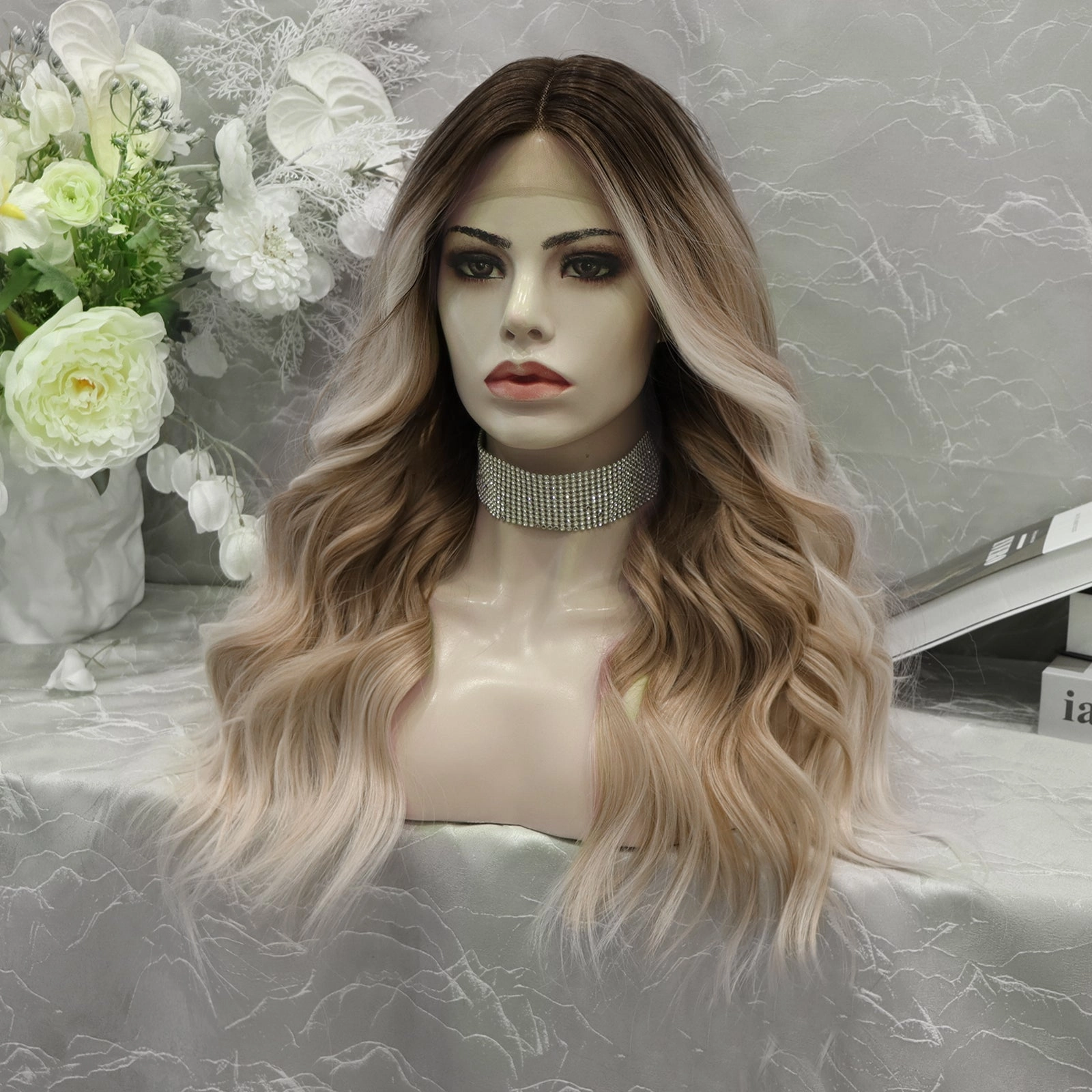 Brenda Collection-Jamie-ombre color with curly hairstyle 22 inches T-part lace front wig