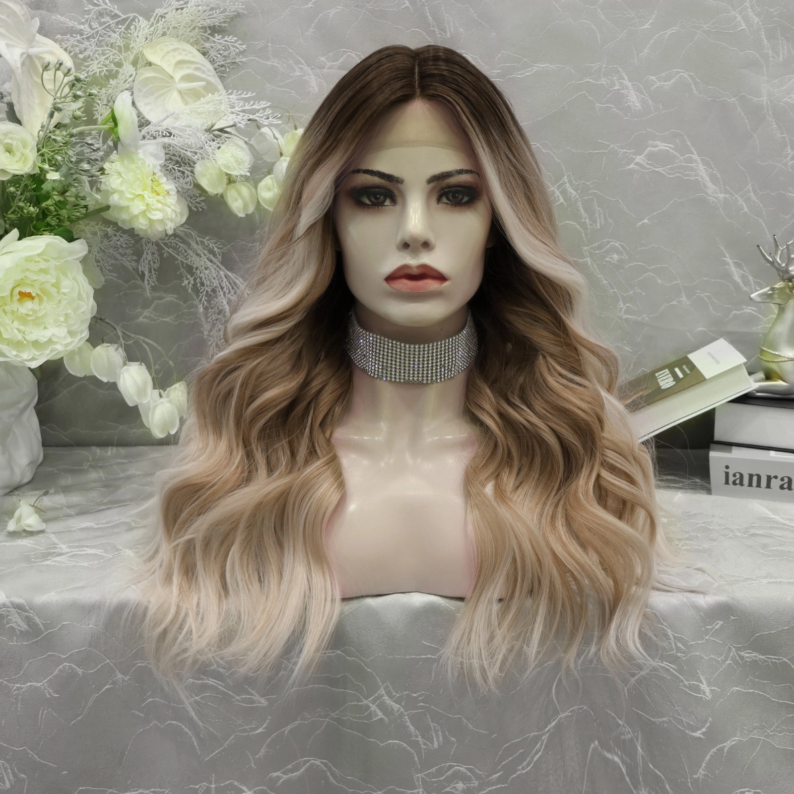 Brenda Collection-Jamie-ombre color with curly hairstyle 22 inches T-part lace front wig