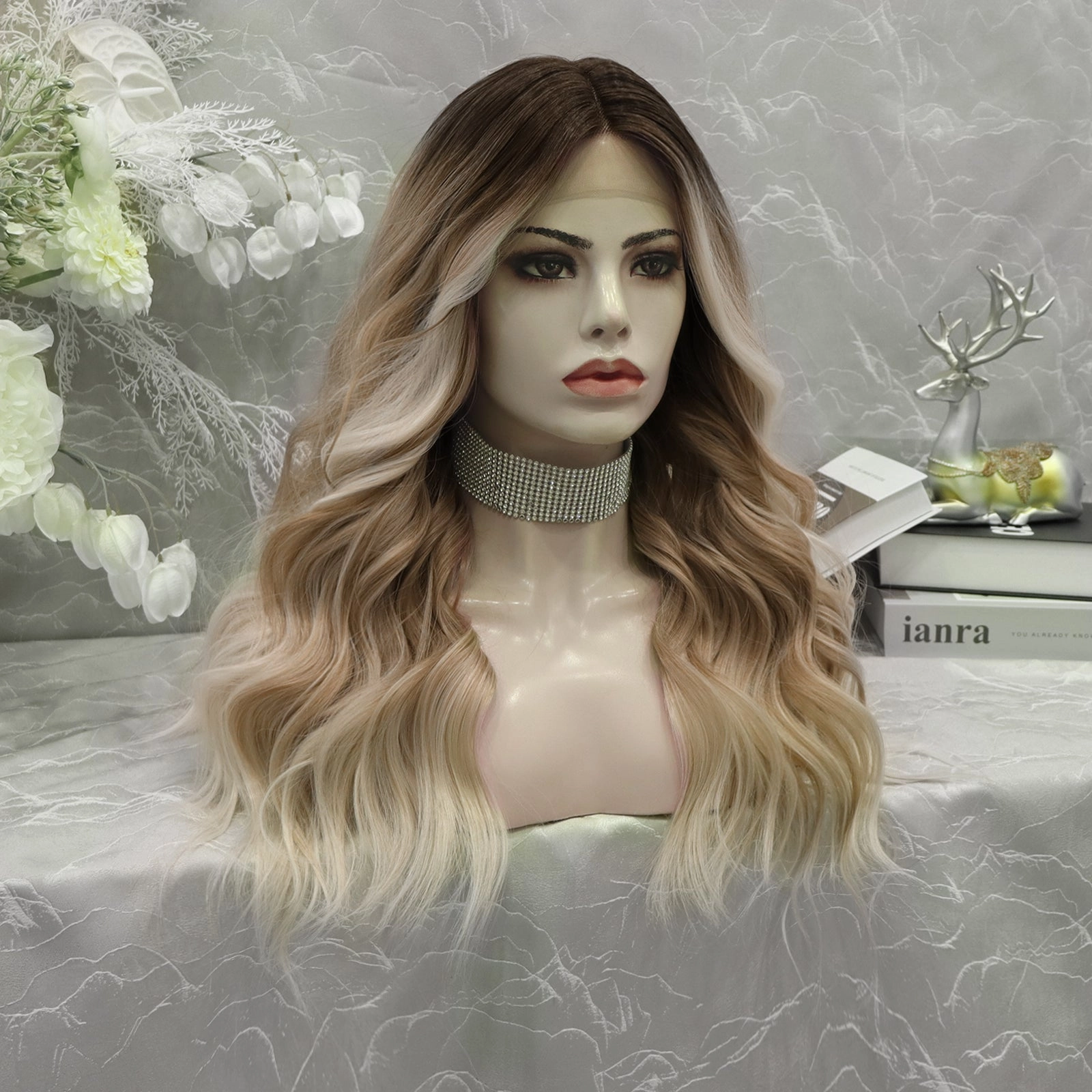 Brenda Collection-Jamie-ombre color with curly hairstyle 22 inches T-part lace front wig