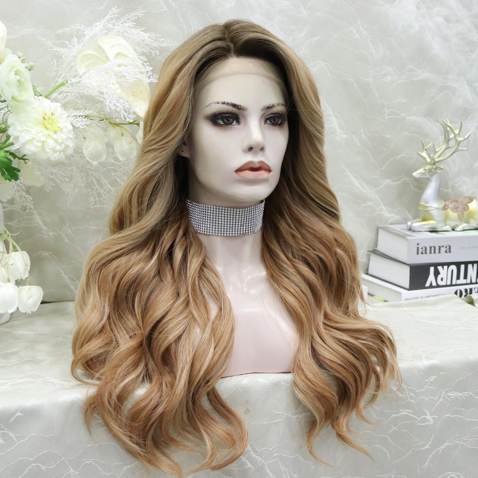 Brenda Collection Susan 13*4 free parting lace front wigs light brown with highlight curly hair style