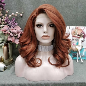 Carmen -  Auburn Shoulder Length Wavy Synthetic Lace Front Wig For Drag