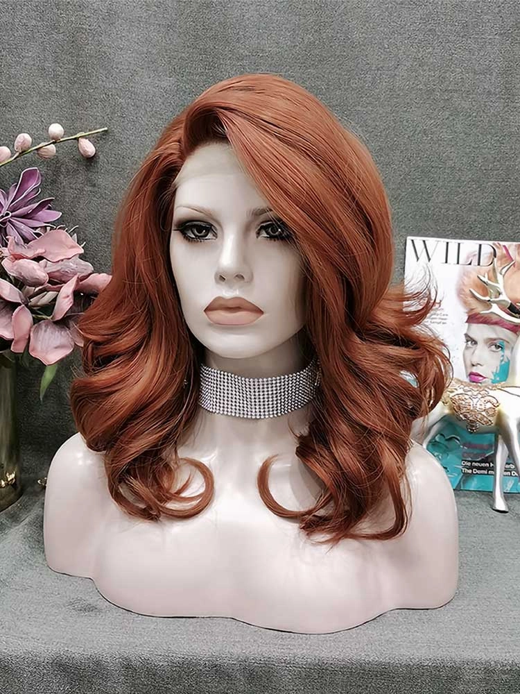 Carmen -  Auburn Shoulder Length Wavy Synthetic Lace Front Wig For Drag