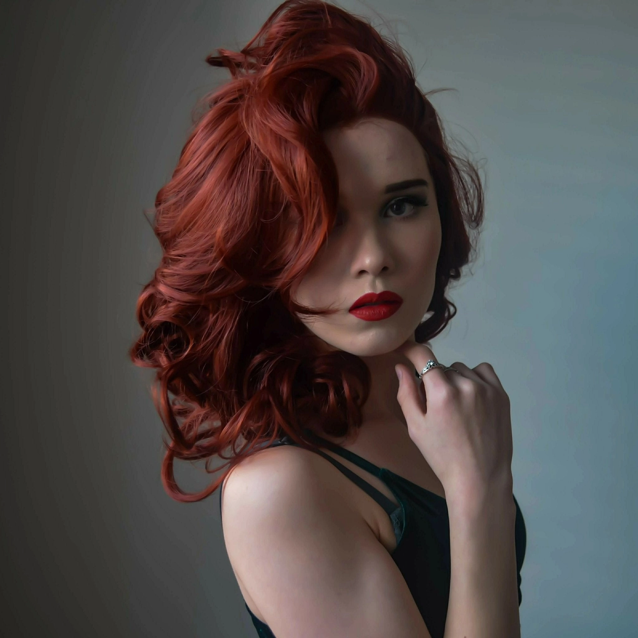 Carmen -  Auburn Shoulder Length Wavy Synthetic Lace Front Wig For Drag