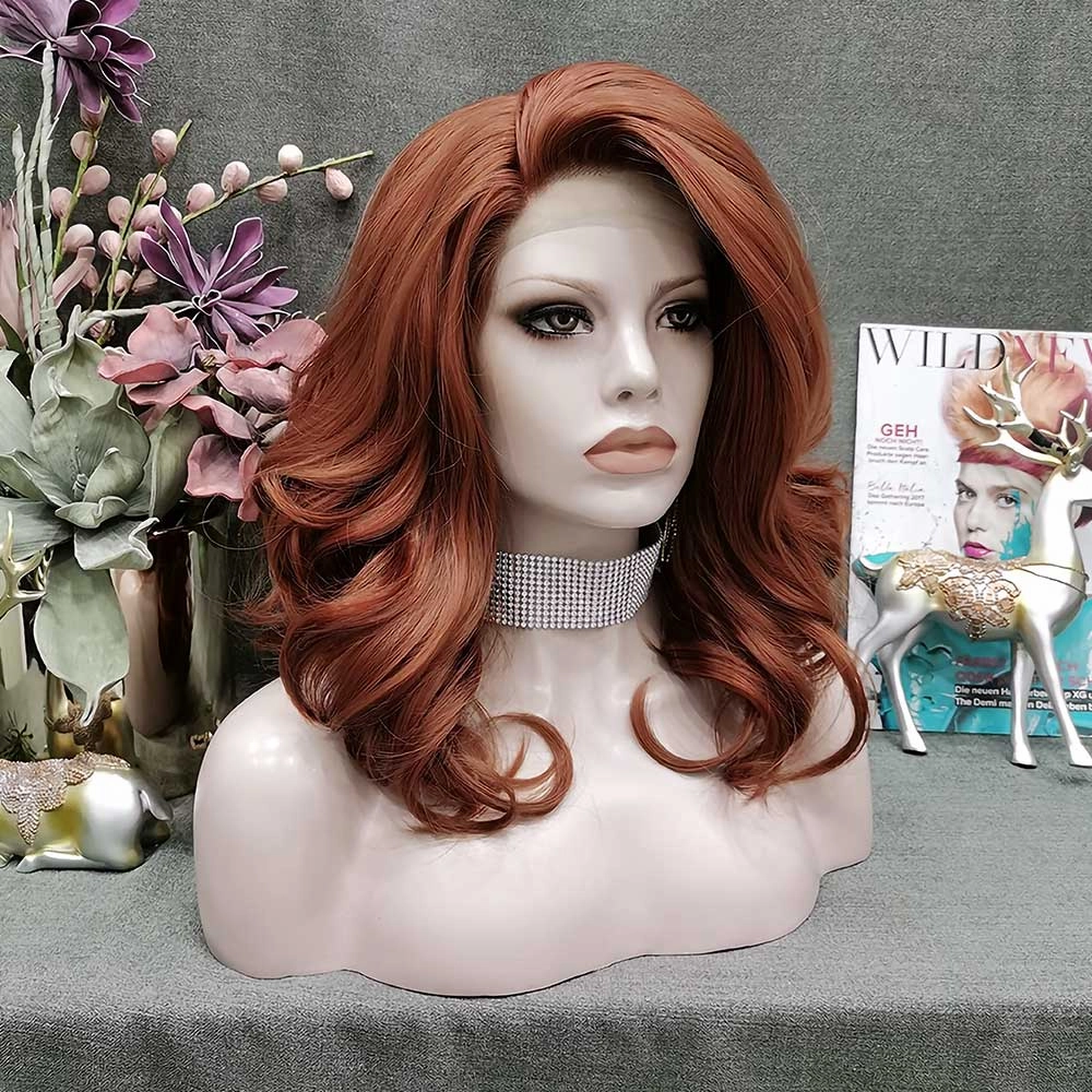 Carmen -  Auburn Shoulder Length Wavy Synthetic Lace Front Wig For Drag