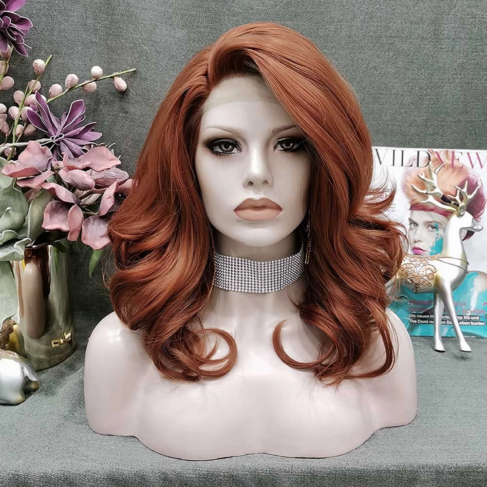Carmen -  Auburn Shoulder Length Wavy Synthetic Lace Front Wig For Drag