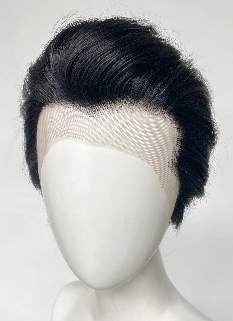 Elvis Black Straight Slicked Back Lace Front Synthetic Men's Wig LF6010
