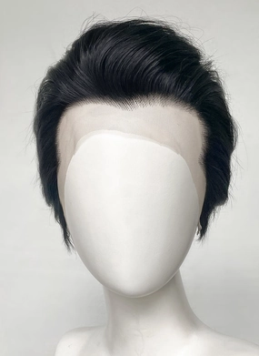 Elvis Black Straight Slicked Back Lace Front Synthetic Men's Wig LF6010