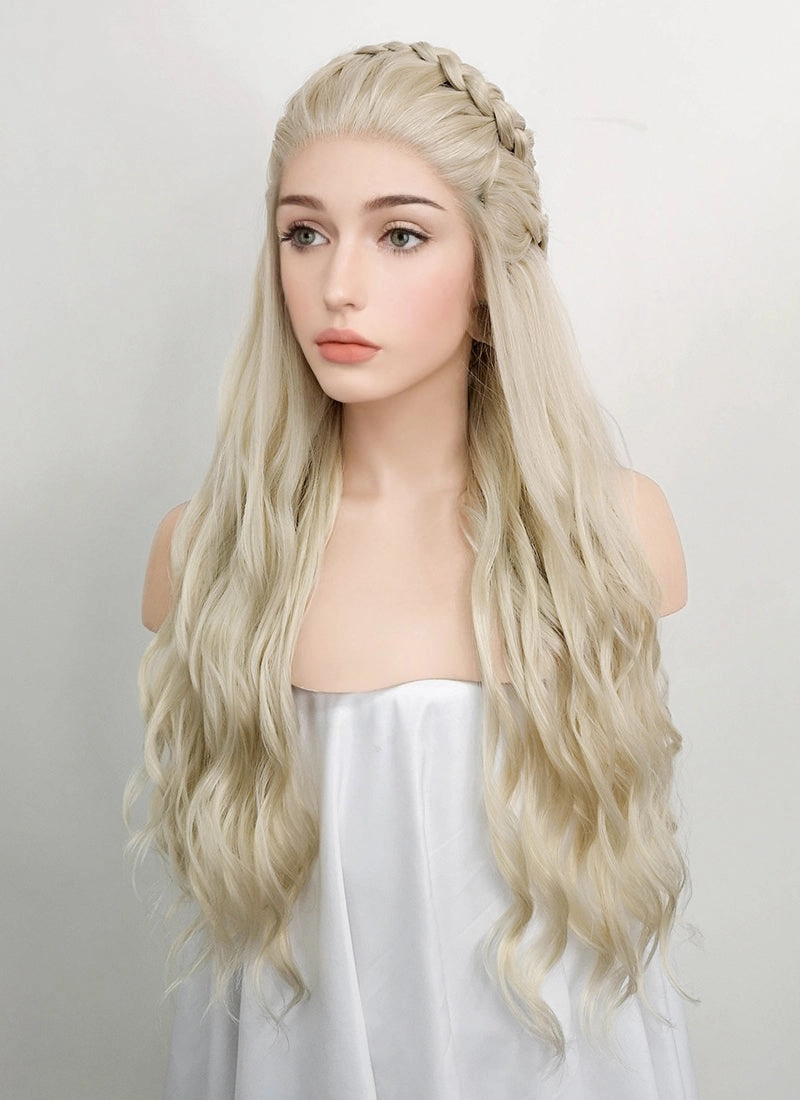 Game of Thrones Daenerys Targaryen Wavy Light Ash Blonde Braided Lace Front Synthetic Wig LF2021