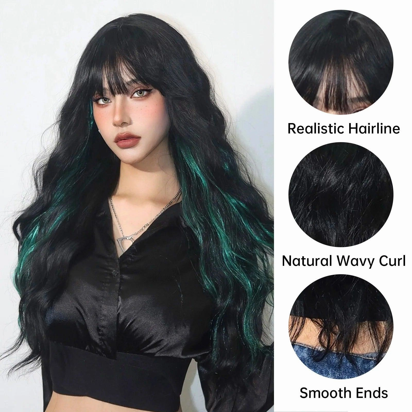 Green and Black Wig