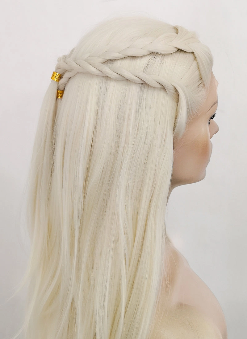 House of the Dragon Rhaenyra Targaryen Platinum Blonde Braided Lace Front Synthetic Wig LF2119