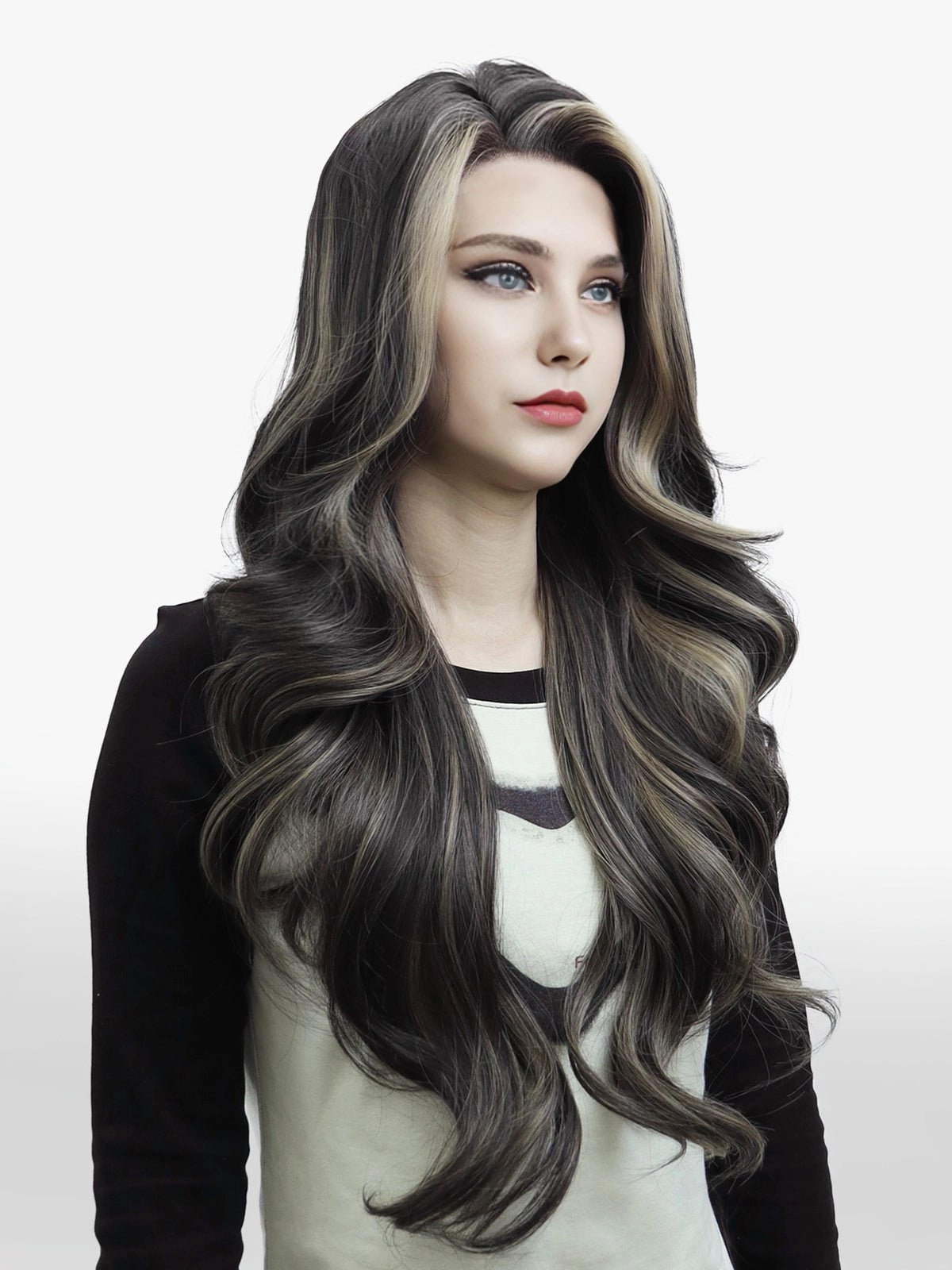 IMstyle Chrissy Tea Black with Highlight 28inches layer Cut Free part Lace Front Wig Daily-F100-2450