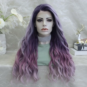 IMstyle New Arrival Fiona 13*2 Free part Low density Big volum 26 inches Curly Purple Ombre Color Gluless Pre pluck Lace Front Synthetic wig Party Daily K302-3T006-F