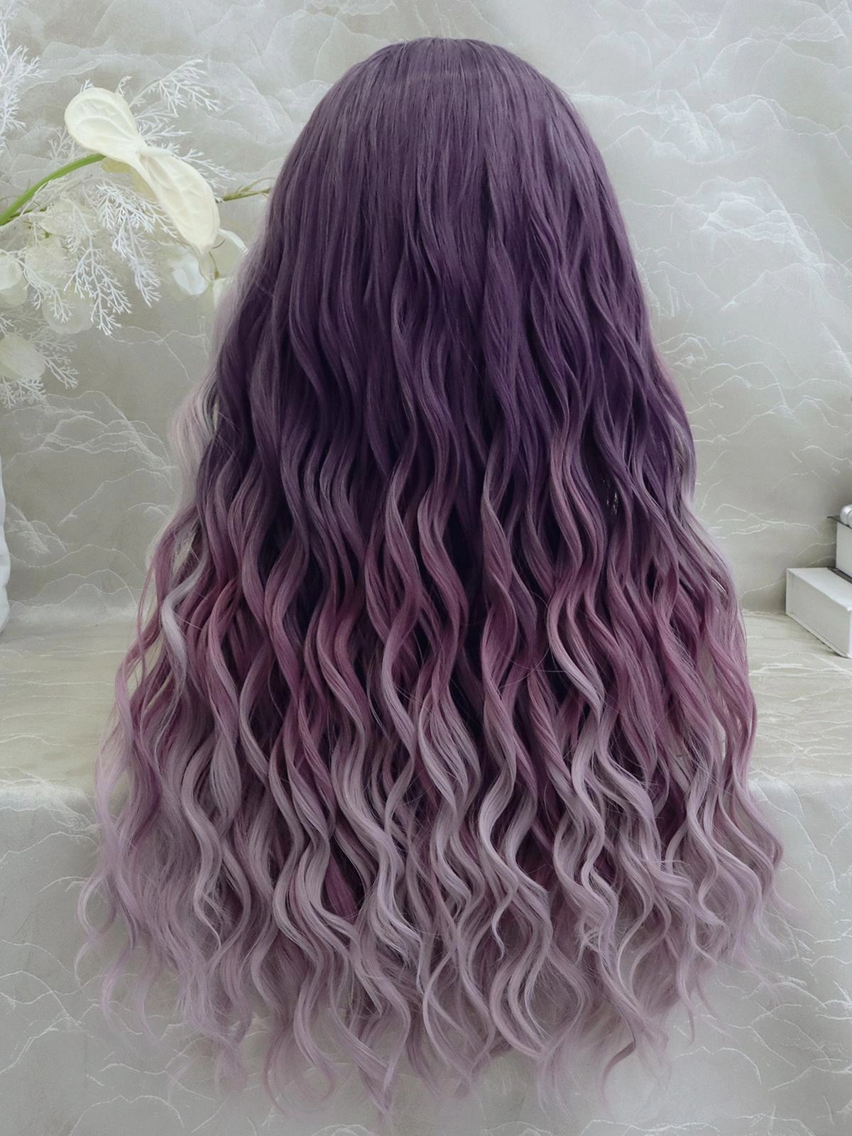 IMstyle New Arrival Fiona 13*2 Free part Low density Big volum 26 inches Curly Purple Ombre Color Gluless Pre pluck Lace Front Synthetic wig Party Daily K302-3T006-F