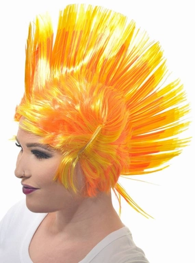 Jumbo Yellow and Orange Adults Punk Mohawk Costume Wig