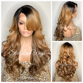 Lace Front Wig Long Synthetic Curly Layers 1b Strawberry Blonde - Janine