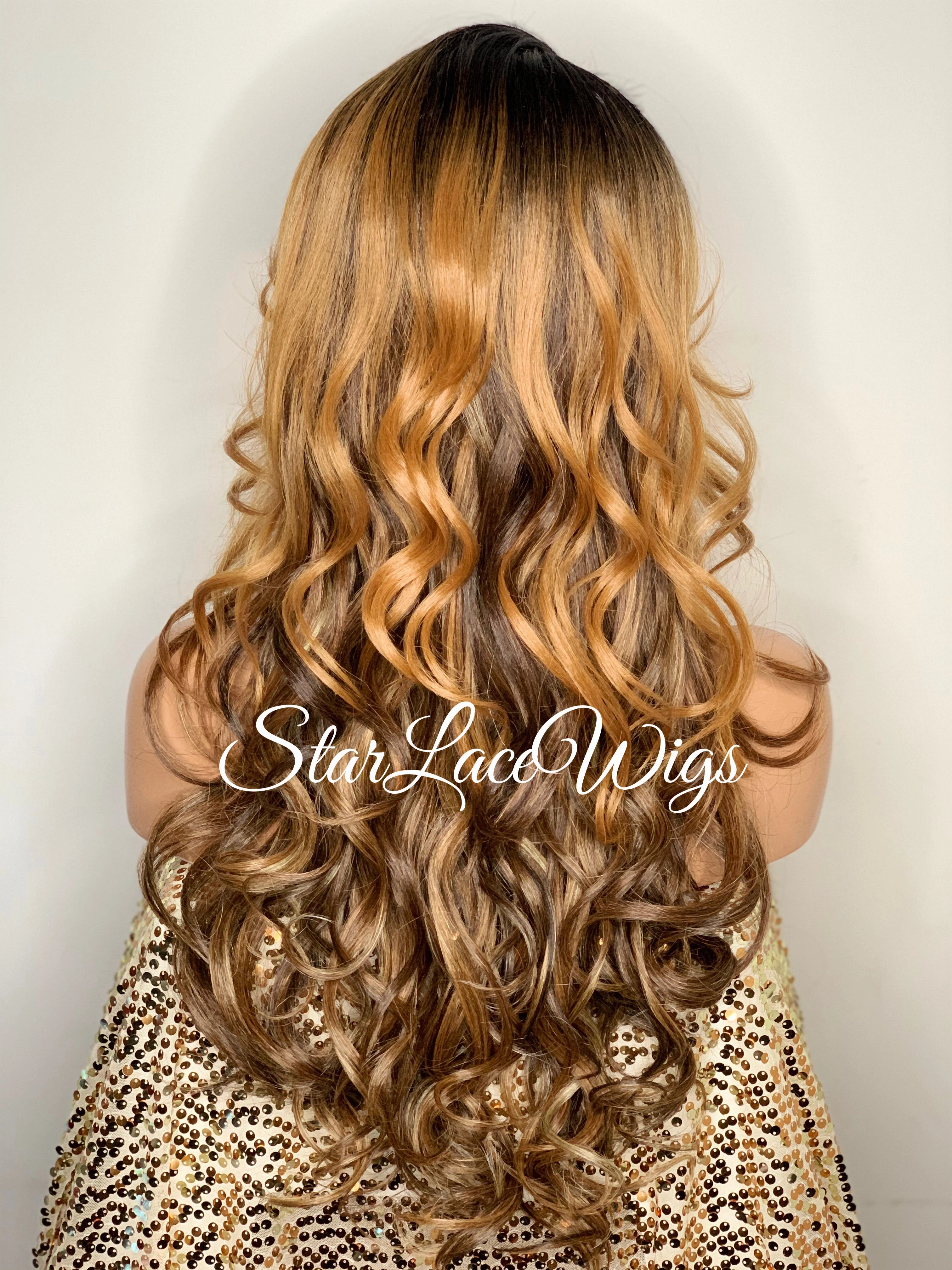Lace Front Wig Long Synthetic Curly Layers 1b Strawberry Blonde - Janine