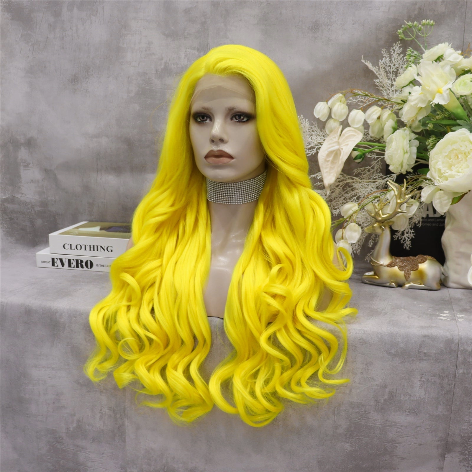 Lemon Soda - Neon Yellow Long Synthetic Lace Front Wig For Drag
