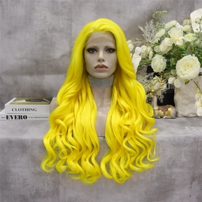 Lemon Soda - Neon Yellow Long Synthetic Lace Front Wig For Drag