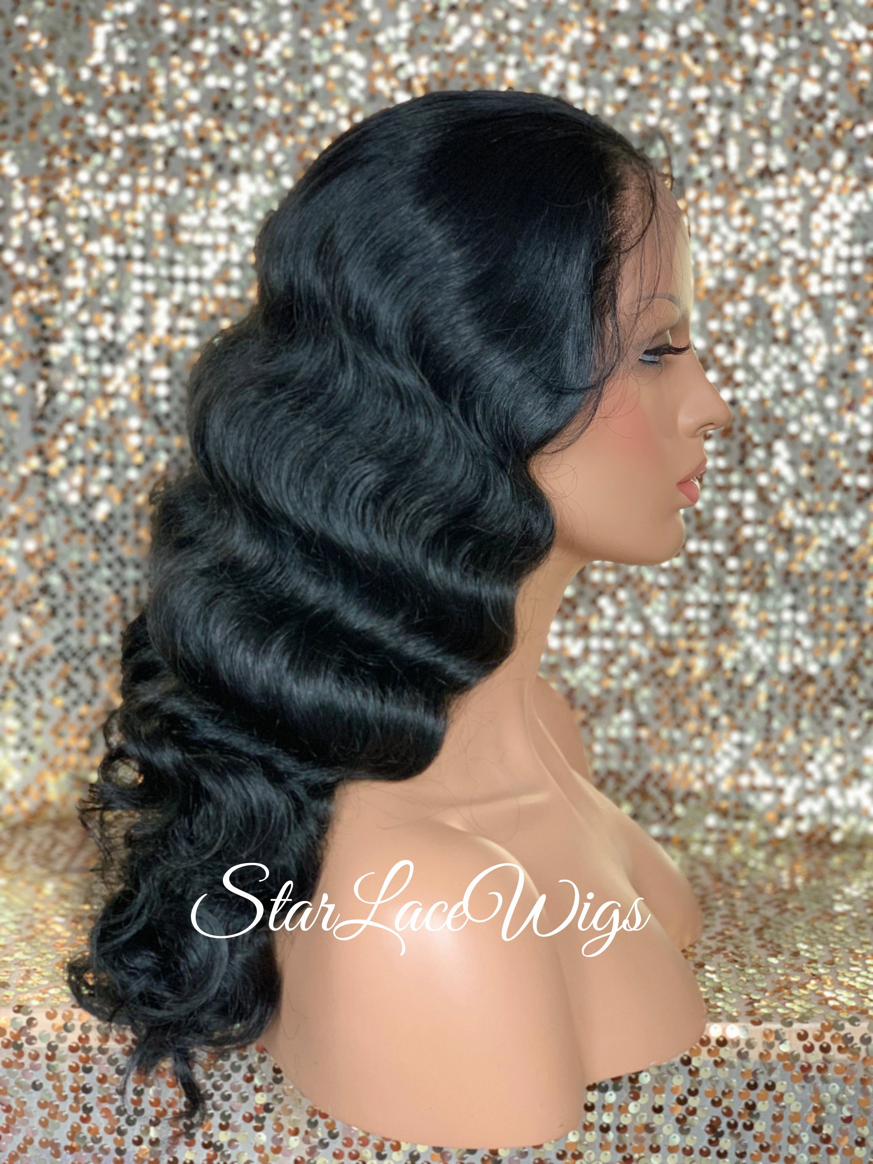 Long Wavy Lace Front Wig (6x13) Parting Space Body Wave Black - Faith