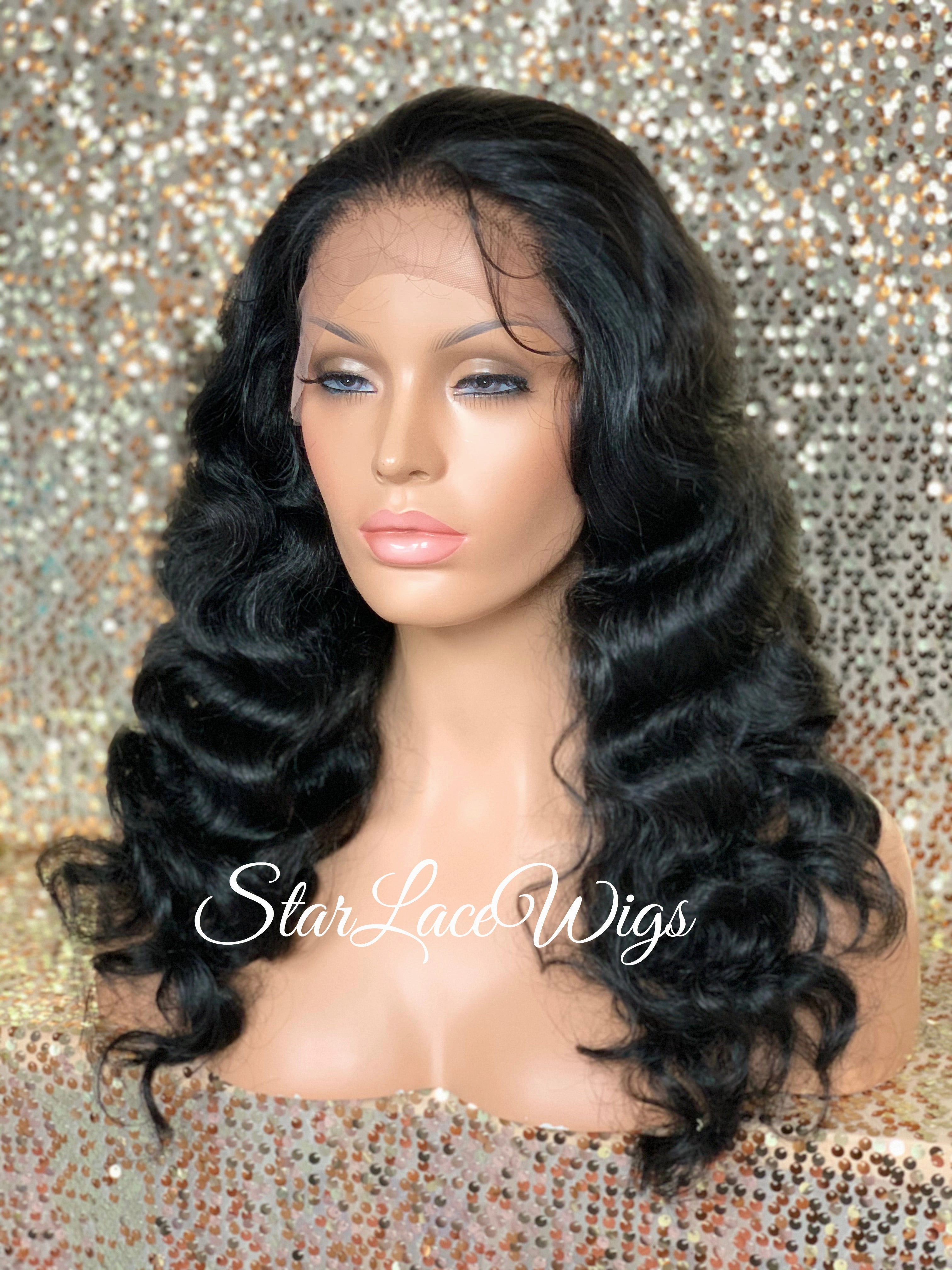 Long Wavy Lace Front Wig (6x13) Parting Space Body Wave Black - Faith