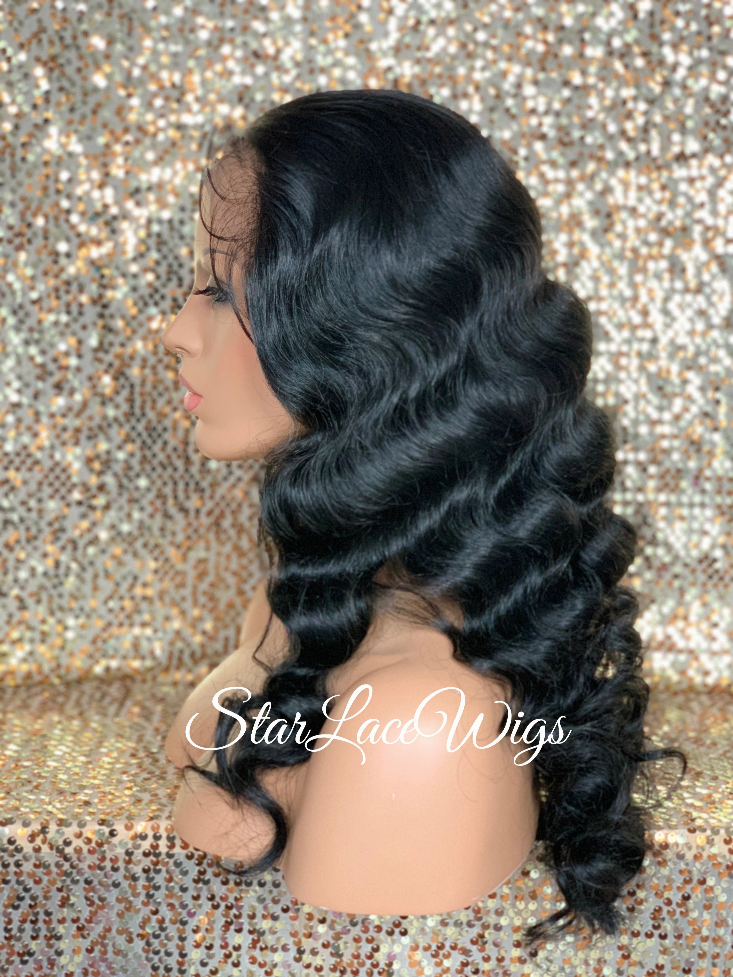 Long Wavy Lace Front Wig (6x13) Parting Space Body Wave Black - Faith
