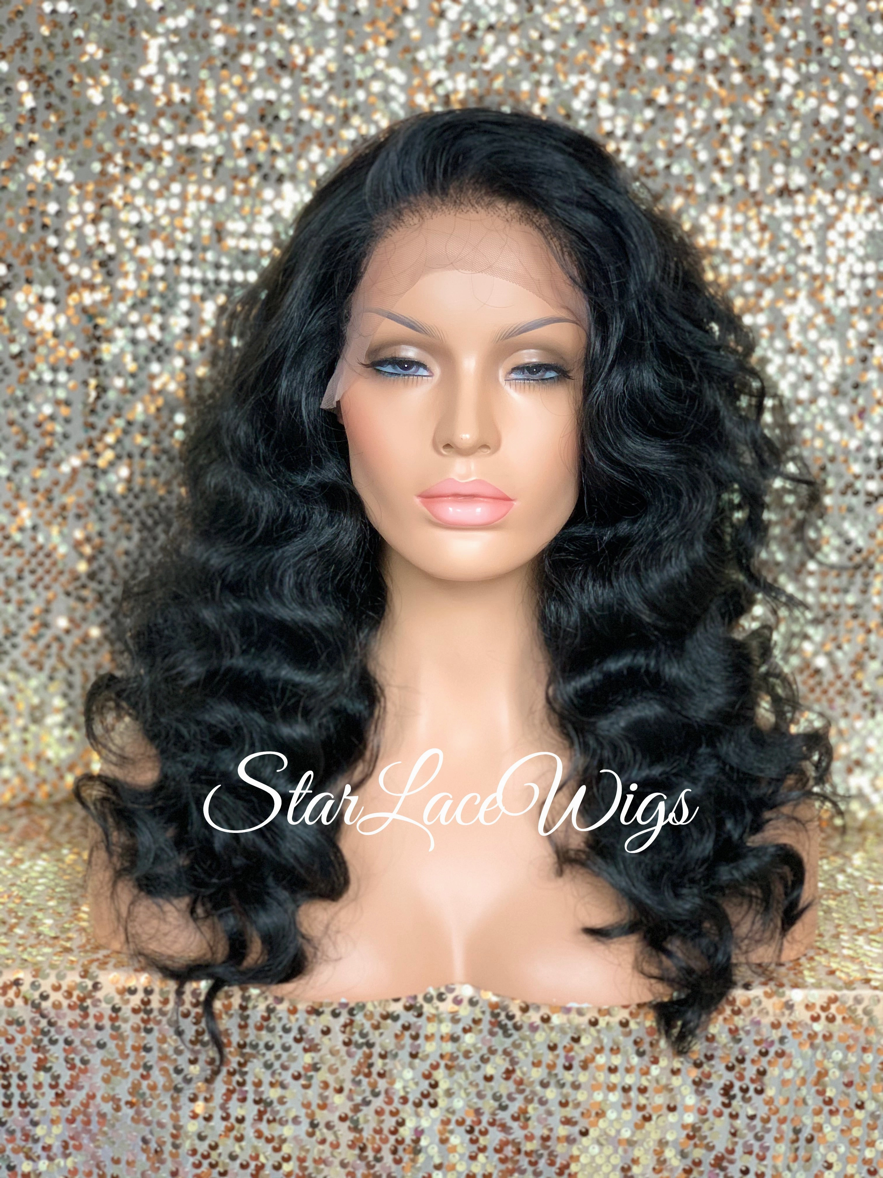 Long Wavy Lace Front Wig (6x13) Parting Space Body Wave Black - Faith