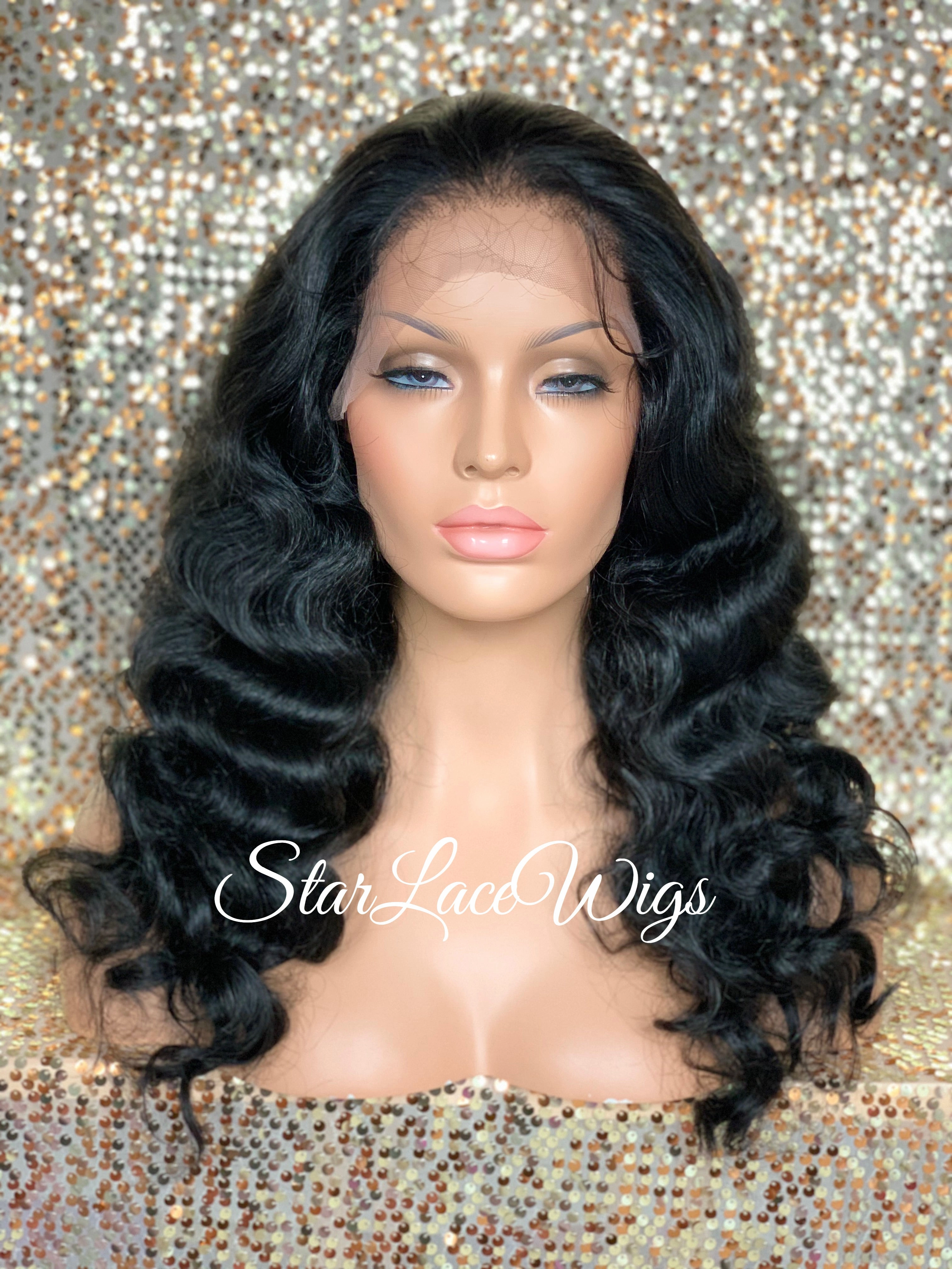 Long Wavy Lace Front Wig (6x13) Parting Space Body Wave Black - Faith