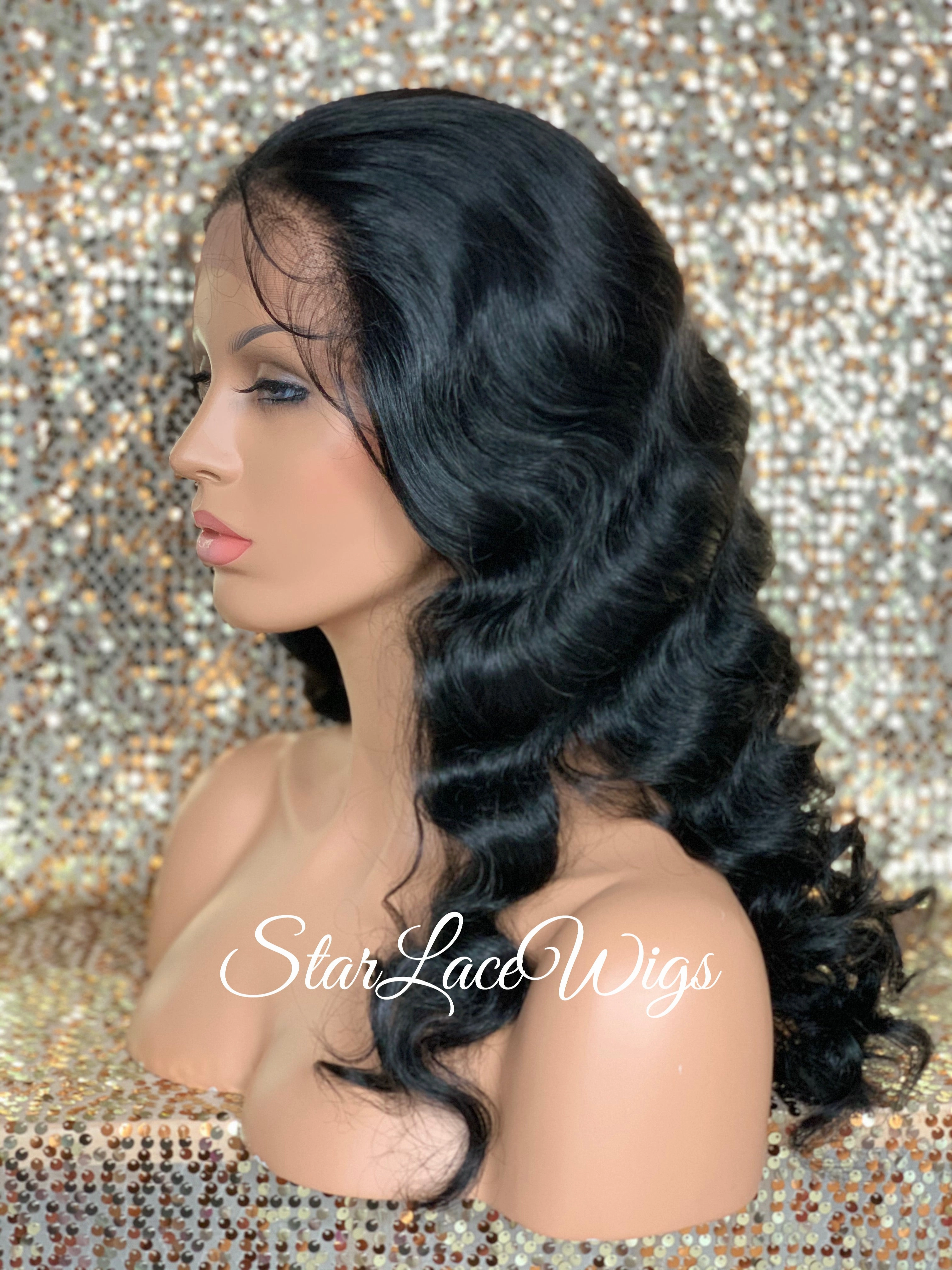 Long Wavy Lace Front Wig (6x13) Parting Space Body Wave Black - Faith