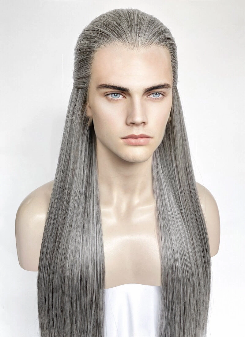 Mixed Grey Straight Lace Front Synthetic Men's Wig LF3270E