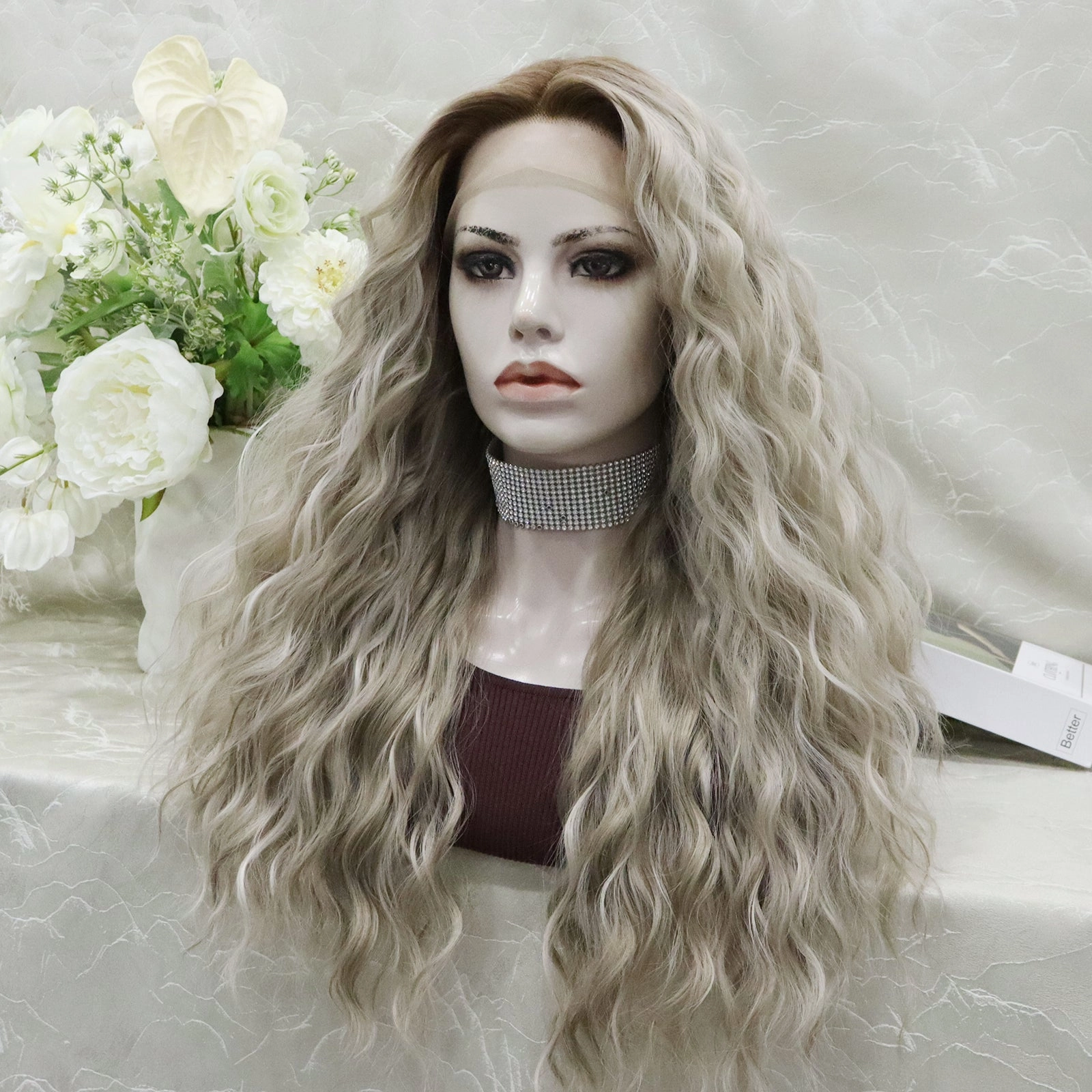 Ombre Nena Dark Brown Roots to Ash Blonde Water Wave Synthetic Lace Wig