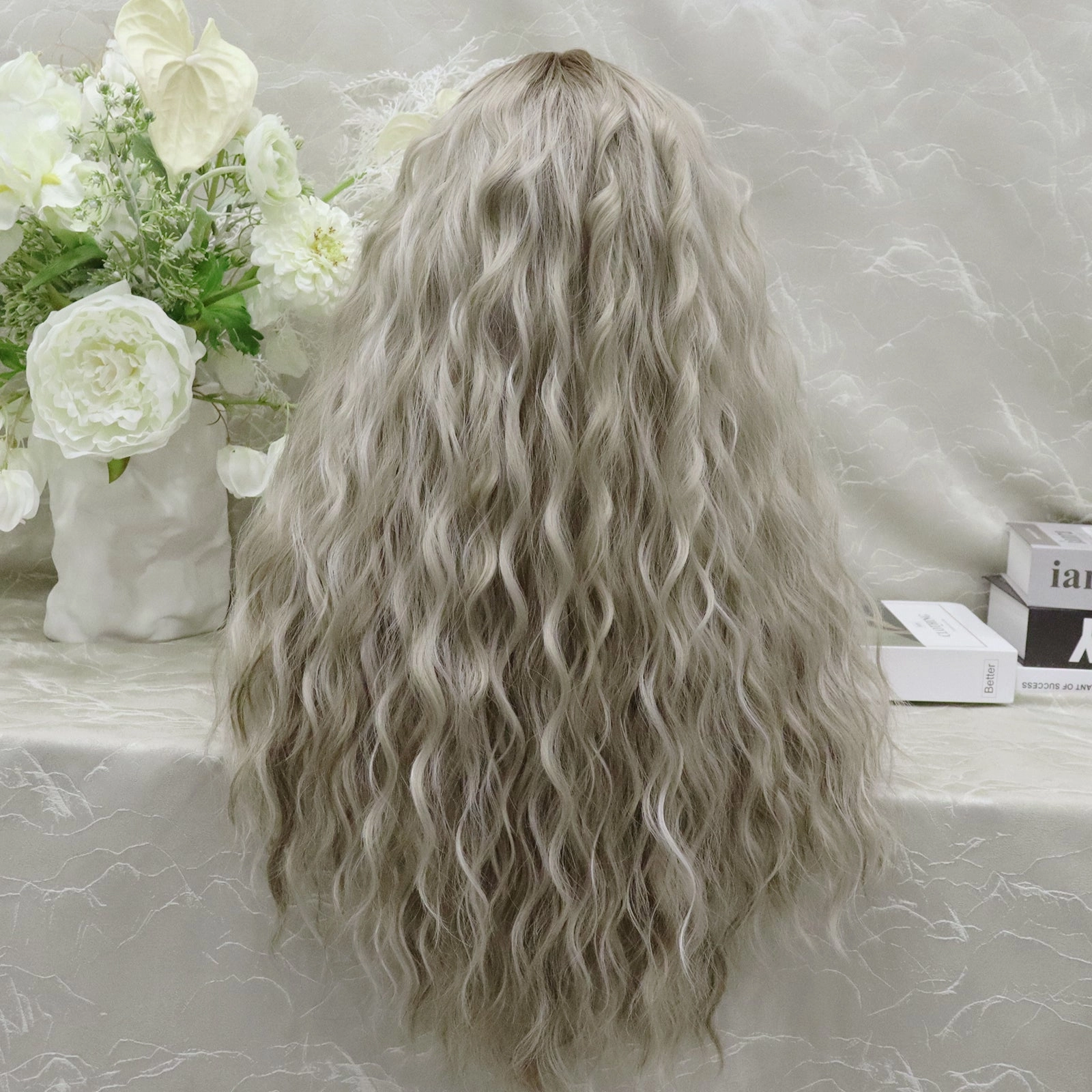 Ombre Nena Dark Brown Roots to Ash Blonde Water Wave Synthetic Lace Wig