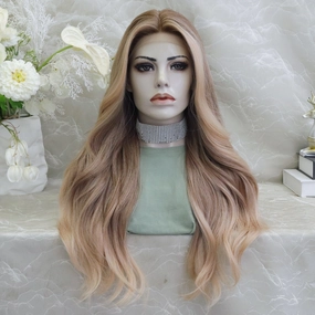 ON-SALE Kristy pre plucked strawberry blonde with money piece 26inches glue less lace front wigs