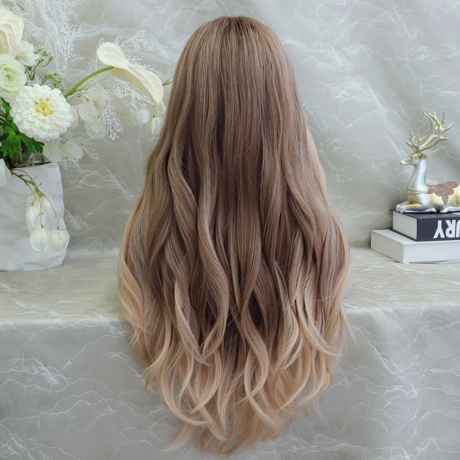 ON-SALE Kristy pre plucked strawberry blonde with money piece 26inches glue less lace front wigs