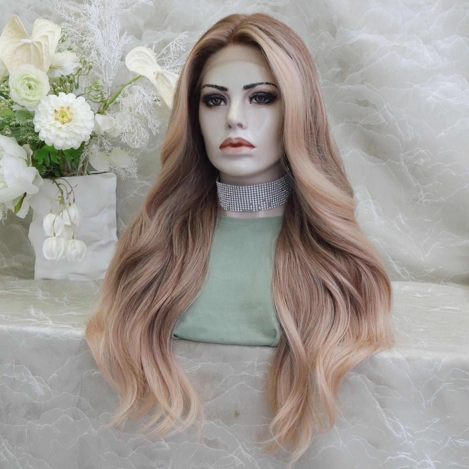 ON-SALE Kristy pre plucked strawberry blonde with money piece 26inches glue less lace front wigs
