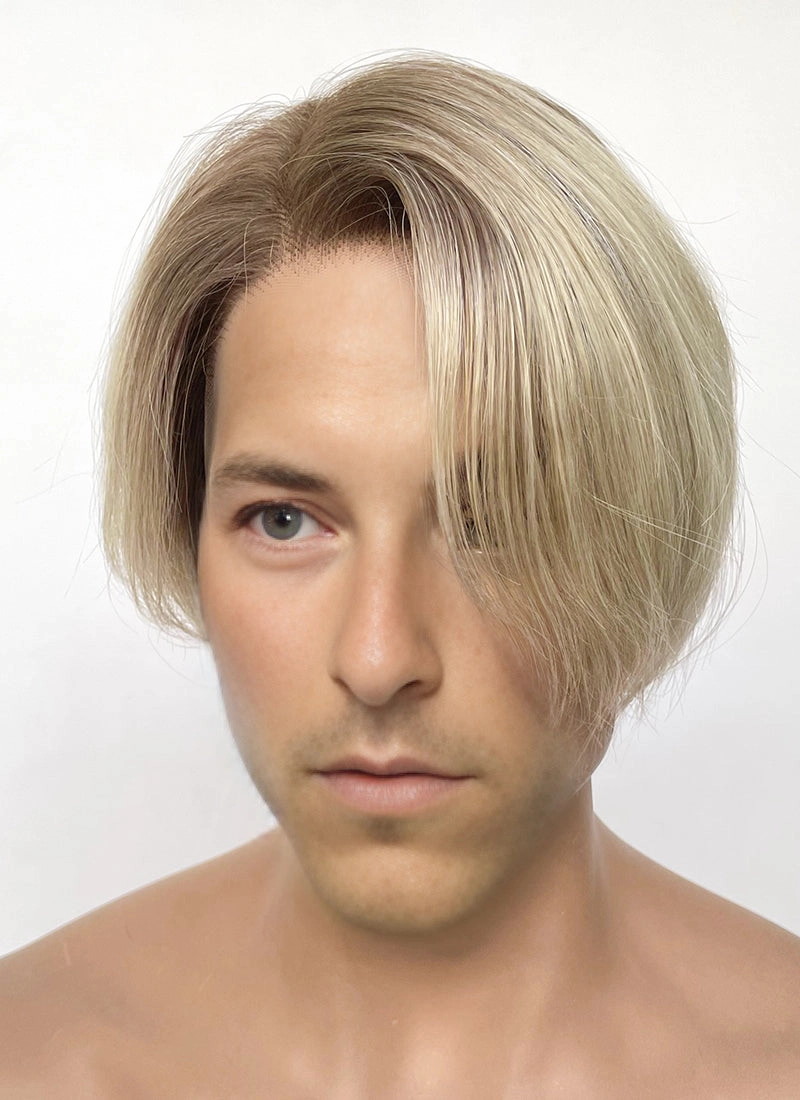 One Piece Sanji Straight Blonde With Brown Roots 13" x 6" Lace Top Kanekalon Synthetic Men's Wig LF6084