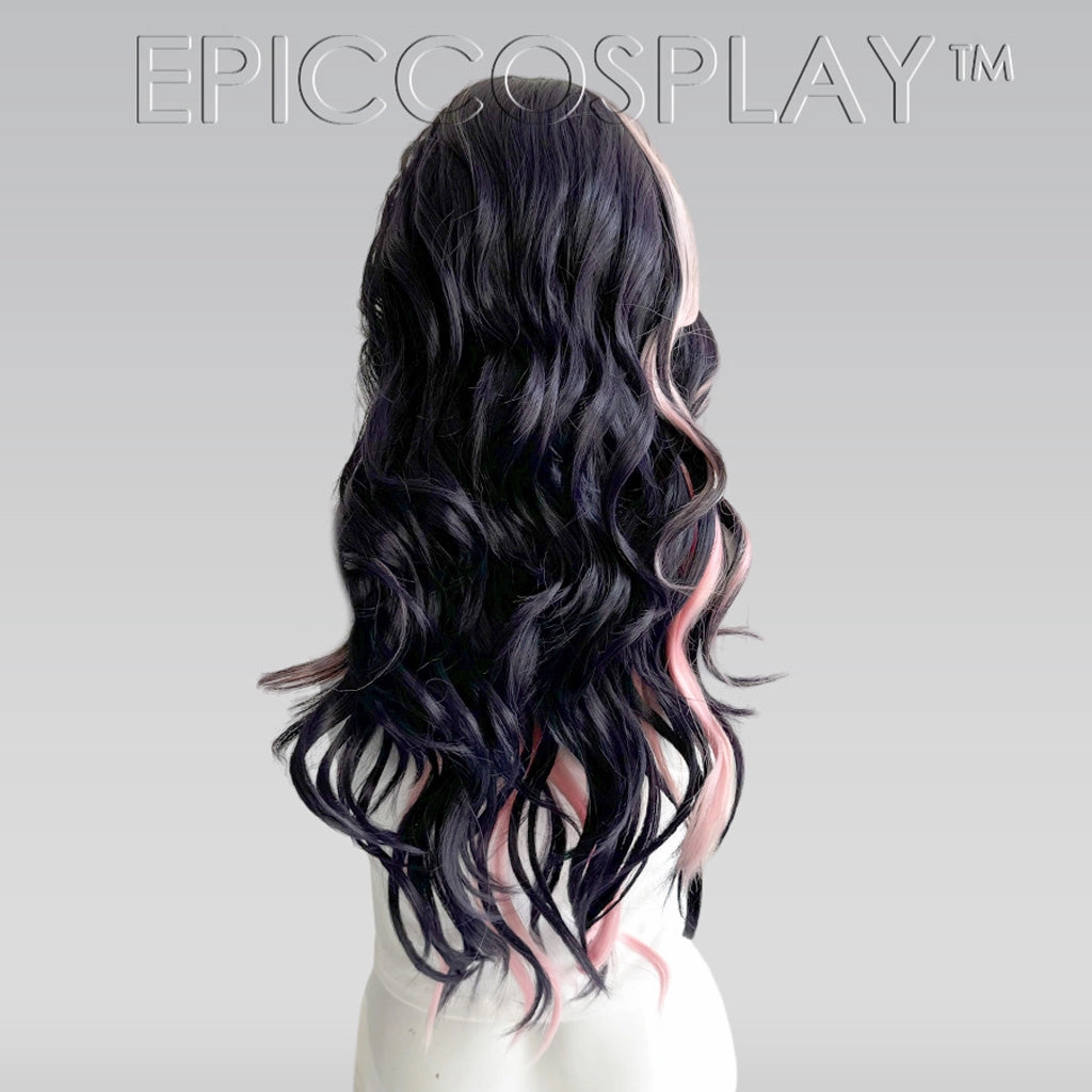 Signature - Black w/Dark Purple Curly Wig w/ Light Pink Bangs Wig