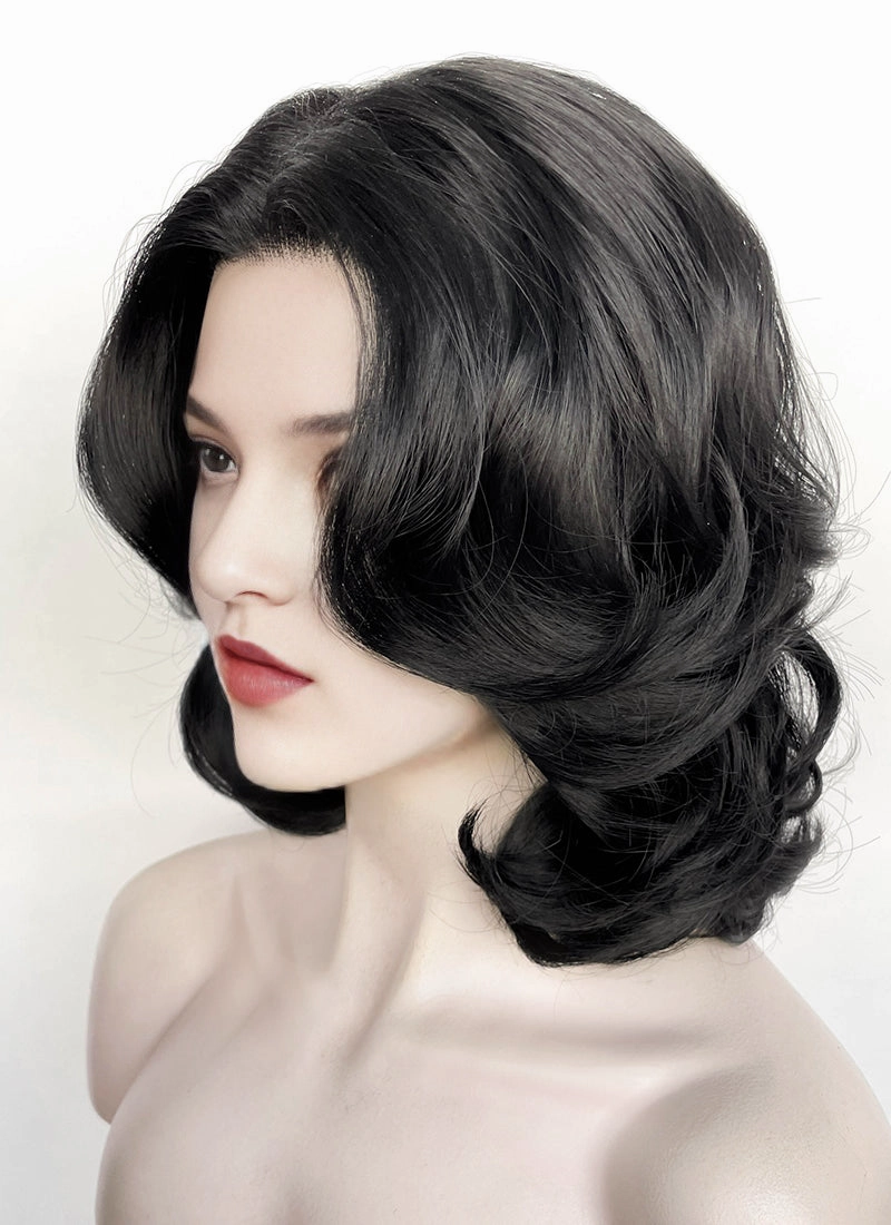 Snow White 1937 Jet Black Wavy Bob Lace Front Synthetic Wig LF8040