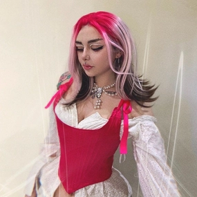Spice Girls Pink Coral Ombre with Dark Brown Hidden Hair Shoulder Straight Lace Front Wig