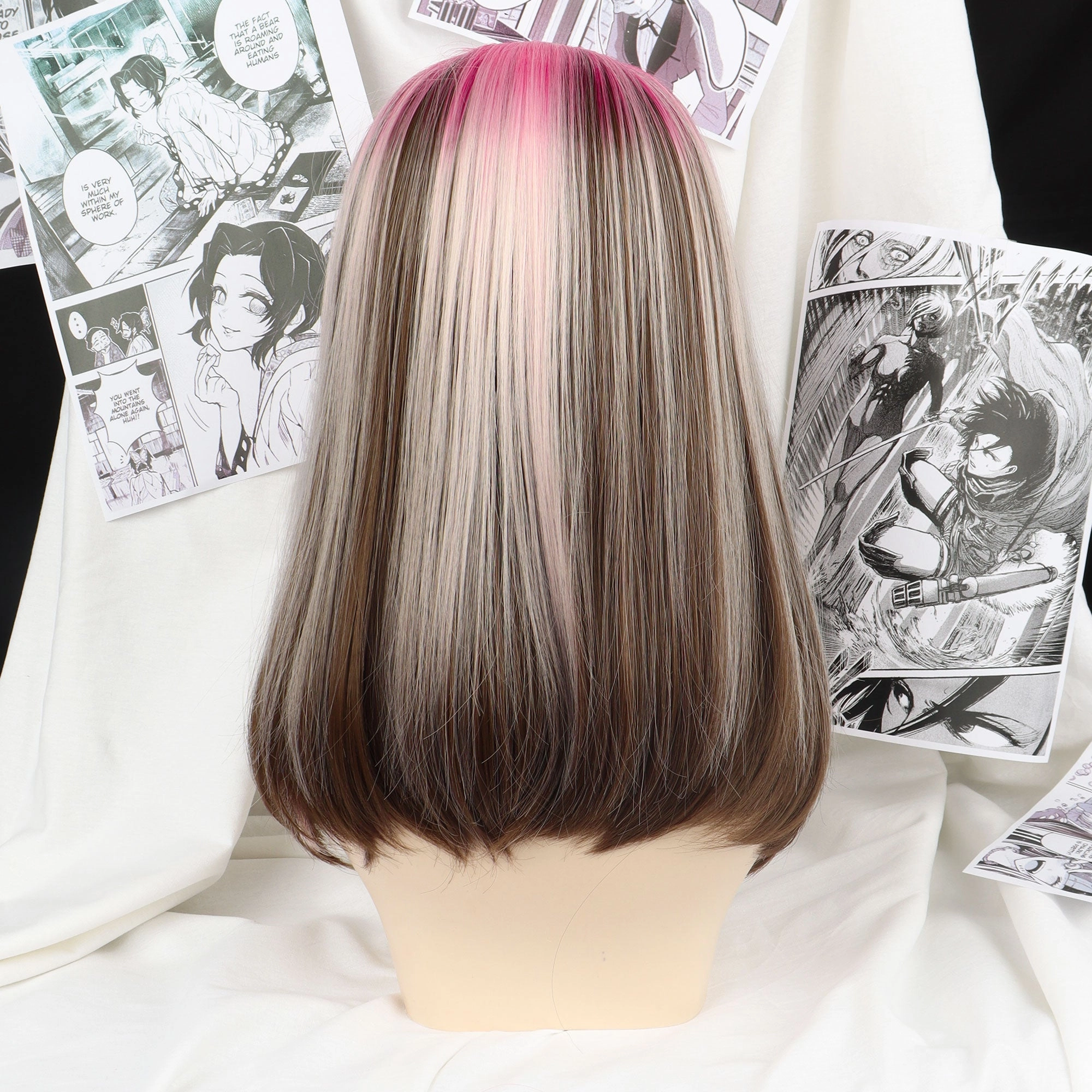 Spice Girls Pink Coral Ombre with Dark Brown Hidden Hair Shoulder Straight Lace Front Wig