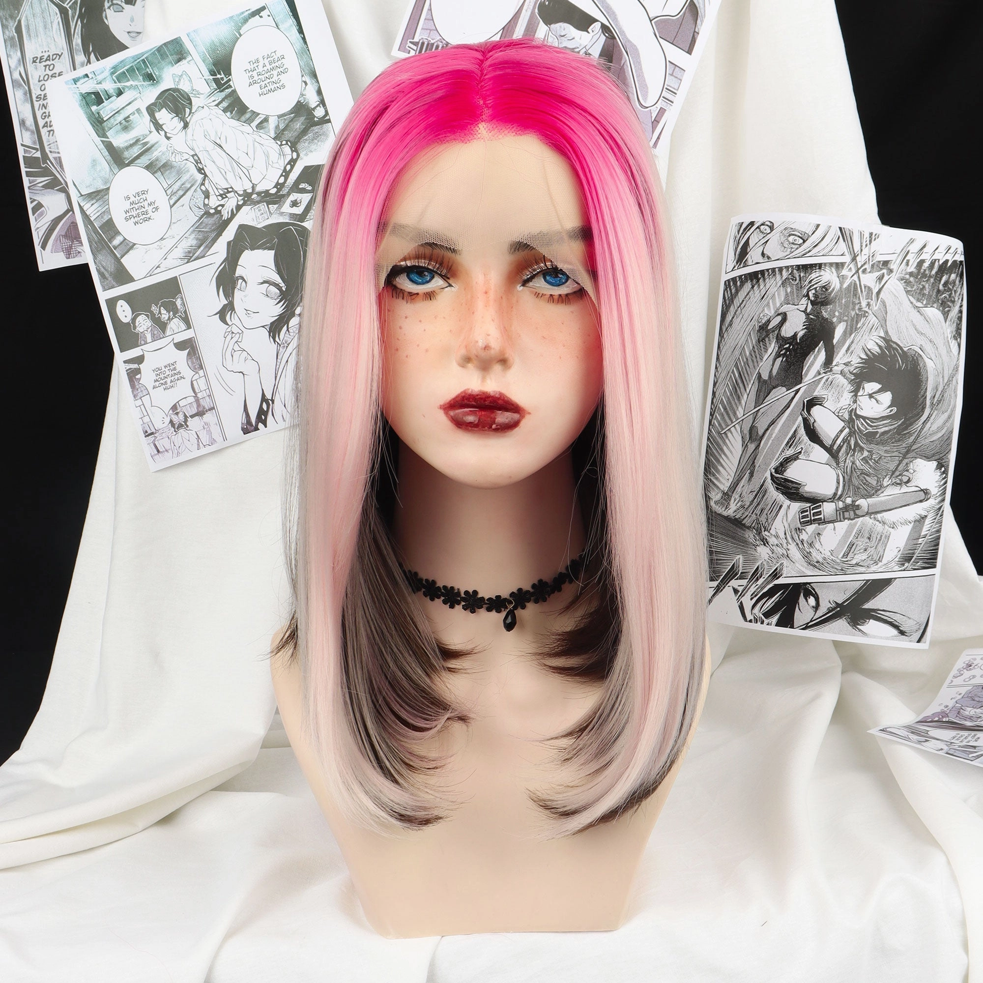 Spice Girls Pink Coral Ombre with Dark Brown Hidden Hair Shoulder Straight Lace Front Wig