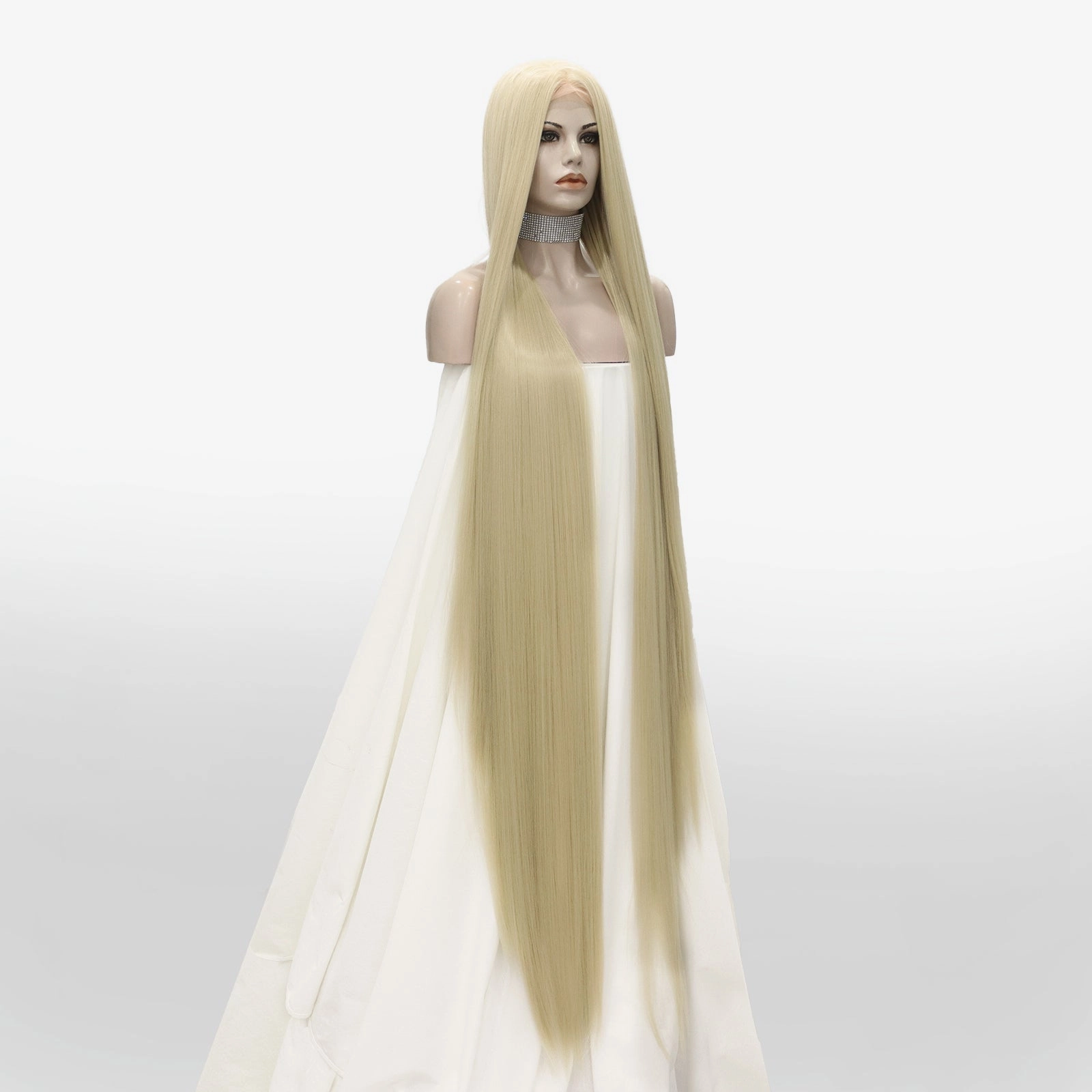 Super 60 inch Long #613 Blonde Silky Straight Synthetic Lace Front Wig